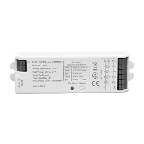 Contrôleur LED 5-en-1 2.4Ghz DC 12-24V 15A pour rubans monochrome RGB et RGBCCT