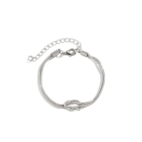 Matching Bracelets for Couples，Dainty Gold Love Knot Bracelet 14K Gold Plated Herringbone Chain Bracelet Relationship Jewelry Gifts for Best Friend