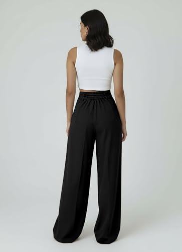 Image of Aahwan OffWhite Solid High Fabric Belt Waist Straight Korean Loose Pleated Wide Leg Trouser for Women's & Girl's