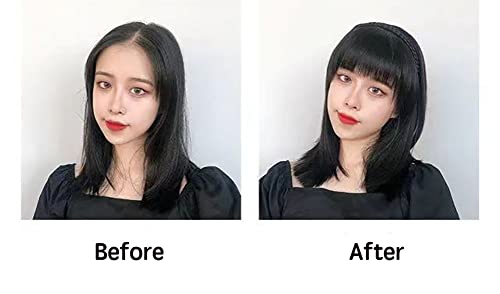 Aimeely Women 10" Human Hair Braid Headband Hair Extension Natural Straight Clip In Topper Hairpieces With Bangs Dark Brown #TOP6