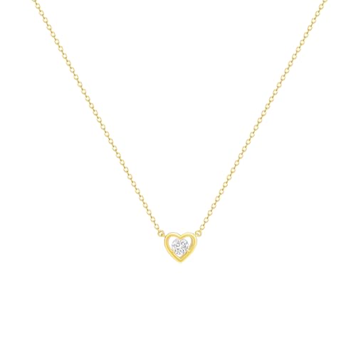 HERIER Gold Necklace for Women Dainty Heart Necklace 14K Gold Plated Tiny CZ Diamond Necklace Simple Jewelry for Women Gifts
