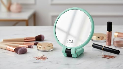 Image of Makeup Mirror with Magnification, for Desk Make Up, Magnifying Hand Held Mirror (Folding Mirror (Blue))