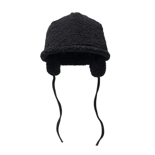 Plush Thick Ear Flap Hat for Women Skiing Hiking Winter Warm Windproof with Ear Protector for Outdoor Black