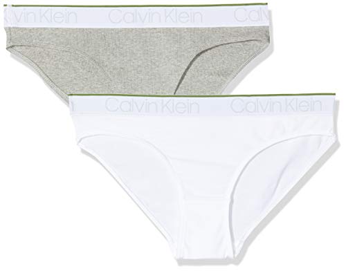 Calvin Klein 2pk Bikini Braguita, Gris (1greyheather/1white 0ix), 140 (Talla del Fabricante: 10-12) (Pack de 2) para Niñas