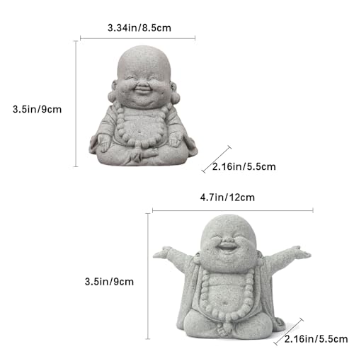 Set de 2 Estatuas Buda de piedra arenisca para jardín zen miniatura 6