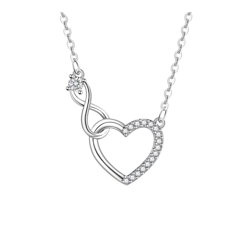 Collares entrelazados de plata 925 con circonitas y colgante de corazón para mujer