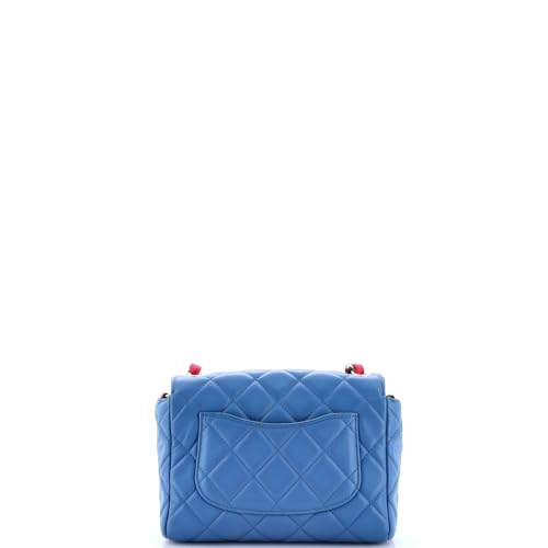 Pre-Loved RIbbon Chain Flap Bag Quilted Lambskin Small, Blue4