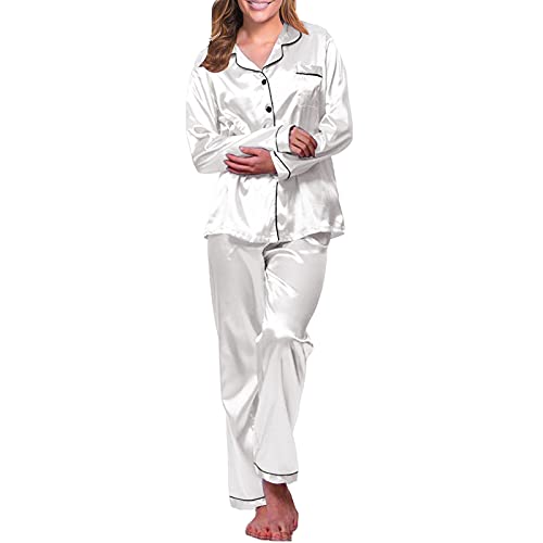 Aniywn Womens Silky Satin Pajamas Set, 2 Piece Button Down Satin Pajama Set Short and Long Silky Satin Pajamas Sleepwear