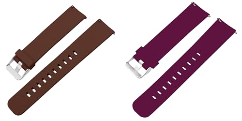Image of ACM Pack of 2 Watch Strap Silicone Belt 22mm compatible with Beatxp Unbound Neo Smartwatch Casual Classic Band (Brown /Purple)