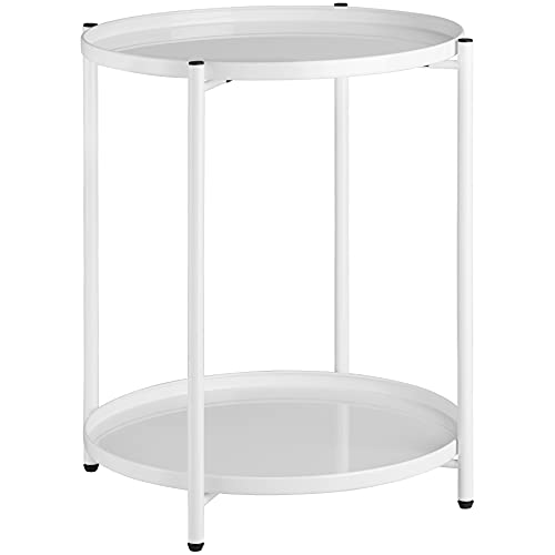 TecTake Table d'Appoint à 2 Niveaux Bout de Canapé Table Basse Ronde avec 2 Plateaux Amovibles Cadre en Acier – Diverses Couleurs (Blanc)