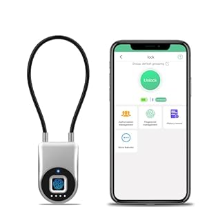 Gate Lock with Fingerprint, Dhiedas Fingerprint Cable Lock with 3.6” Long Cable, Smart Keyless Biometric Waterproof Outdoor Bluetooth Cord Padlock for Outdoor Fence Gym Locker Helmet Case Silver