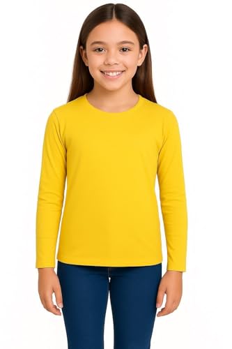 A2Z 4 Kids Girls Plain Long Sleeve T Shirts Soft Feel PE School - Long Sleeves Shirt Yellow 11-12