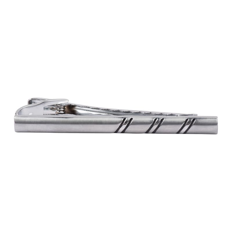 The Tie HubClassic double lines Silver Tie Bar For Men