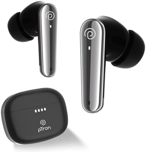 pTron Newly Launched Bassbuds Prism TWS Earbuds with 3D AudioScape, 45Hrs Playtime, TruTalk AI-ENC Calls, 50ms Low Latency Sync, BT5.3, Type-C Fast Charging, Voice Asst. & IPX5 Water Resistant (Black)