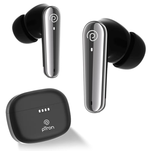 pTron Newly Launched Bassbuds Prism TWS Earbuds with 3D AudioScape, 45Hrs Playtime, TruTalk AI-ENC Calls, 50ms Low Latency Sync, BT5.3, Type-C Fast Charging, Voice Asst. & IPX5 Water Resistant (Black)