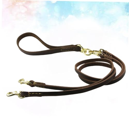 Laisse double tête cuir résistant sangle traction chien POPETPOP - 4