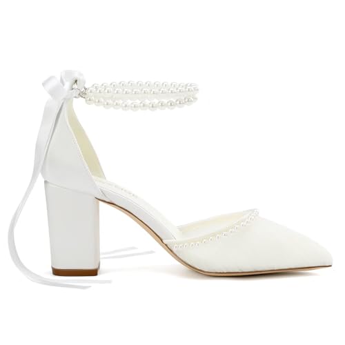 Block Heel Wedding Shoes for Bride Pearl Heels Bridal Shoes Closed Toe Wedding Heels4