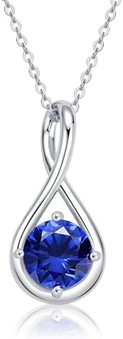 AINUOSHI Birthstone Necklace for Women Sterling Silver 2CT Genuine or Created Gemstone Dainty Infinity Pendant Necklace Fine Jewelry Anniversary Birthday Christmas Mothers Day Gifts for Mom Wife