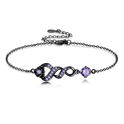 URONE Black Rose/Skull/Pressed Flower Bracelet Sterling Silver Christmas Gothic Jewelry Gifts for Women