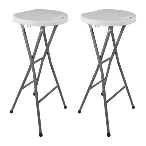Oxeo Tabourets Haut Pliant X2 - Hauteur 80cm - Tabouret de Bar Pliant - Tabouret Mange Debout - Siège résine Structure Acier (Blanc)