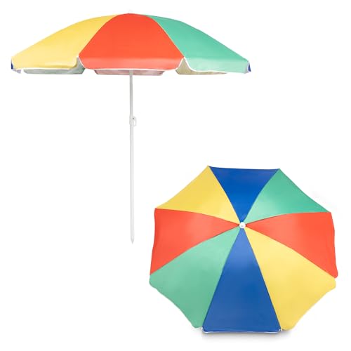 Yello Rainbow Parasol Umbrella, Sun Protection, Lightweight & Portable Beach, Pool, Garden Shade with Steel Frame & Carry Bag