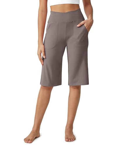 Image of G4Free Capri Pants for Women 14 inch Knee Length Wide Leg Yoga Capris Dressy Casual Summer Crop Pants with Pockets