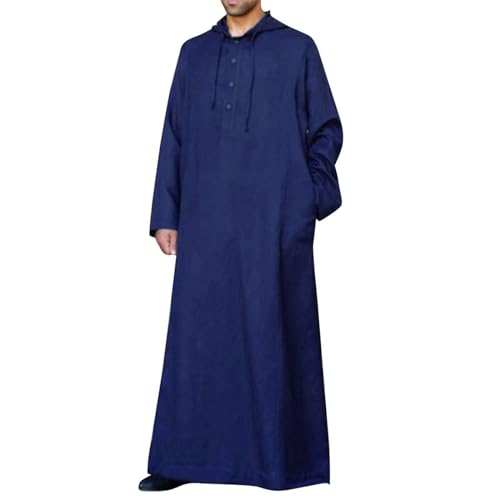 Kaftan for Men Long Sleeve Thobe V Neck Men Thobe with Pocket Big and Tall Kaftan Muslim Men Thobe