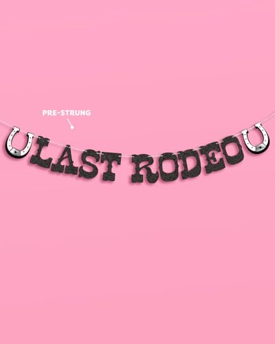Image of xo, Fetti Last Rodeo Fringe Banner - Black Glitter & Silver Iridescent Fringe, 5.5 Ft. | Western Bachelorette Decorations, Rodeo Backdrop, Space Cowboy Party