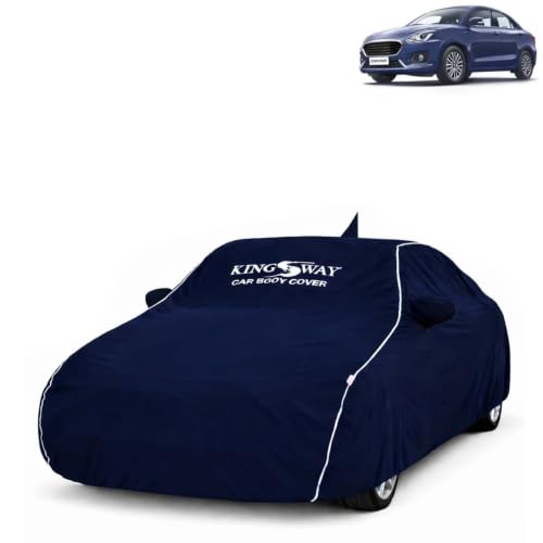Image of KINGSWAY Super Waterproof Car Cover Only with Maruti Suzuki Swift Dzire (Year 2017 to 2019 - All Model) | Mirror and Antenna Pockets | All Weather Car Body Cover with Silver Piping | Blue