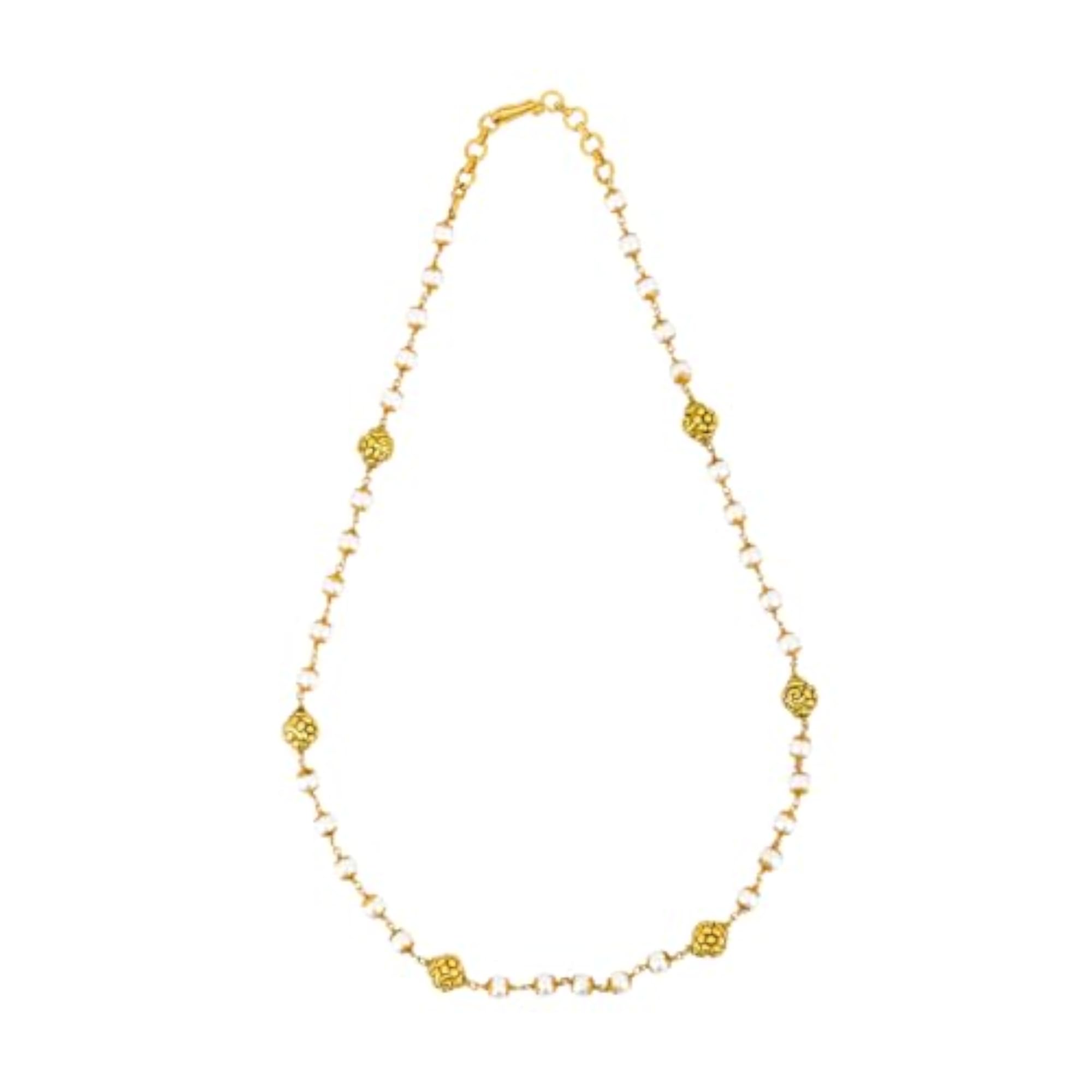 Pearl Oxidised Gold Polished 92.5 Silver Temple Chain