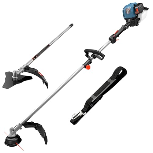 SENIX 18-inch 26.5 cc Gas Weed Wacker and 10 inch Brush Cutter Kit - Bump Feed, Straight Shaft, with Shoulder Strap, 4-Cycle String Trimmer GTS4QL-ABC001