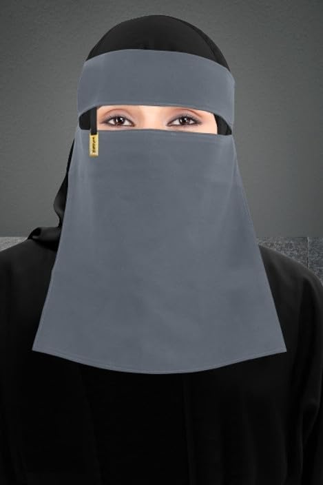 crench creation Saudi Niqab for Women & Girls | Breathable Firdous Fabric | Traditional Saudi Style | Free Size Comfortable Fit | G-ST_60 | (Free size - Grey)-picture-10