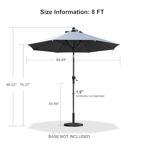 Image of PURPLE LEAF Patio Market Umbrella 8' Round Dual Tilt Gray 8 Metal Ribs
