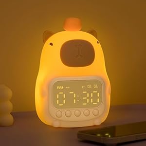 Cute Capybara Alarm Clock Night Light, Fun Children’s Wake Up Lamp, Night Light for Kids Bedroom Decoration, Sleep Training Clock, Birthday Gift
