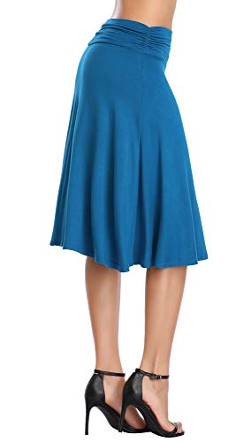 Image of Urban CoCo Women's Ruched High Waist Knee Length Jersey A-Line Stretchy Flared Casual Skirt