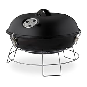 Relaxdays Kugelgrill, tragbar, mit Deckel, leckeres BBQ, Picknickgrill mit großer Grillfläche, Holzkohle, Ø36cm, schwarz, 27 x 36 x 36 cm