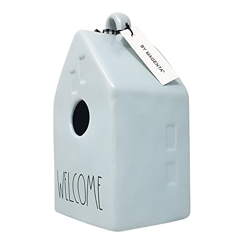 Rae Dunn By Magenta Ceramic Square Birdhouse (Blue/Welcome/Checkered Ribbon) #TOP1