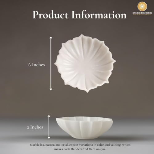 Image of SWADESHI BLESSINGS Handcrafted Marble Lotus Urli Bowl for Home Decor | Traditional Decorative Bowl for Floating Flowers, Potpourri & Festive Decor Items | Pooja Decoration | Wedding /Return Gifts, 6 inch