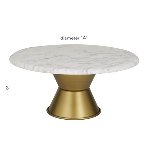 CosmoLiving by Cosmopolitan Ceramic Decorative Cake Stand Cake Plate with Gold Base, Stand 14" x 14" x 7", White - Image 4