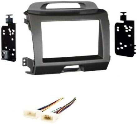 Gray Double Din Car Stereo Dash Mount Kit and Wire Harness Combo -No Factory External Amp Vehicles: Made for Kia: 2011 2012 2013 2014 2015 2016 Sportage