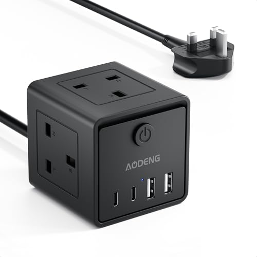 Extension Lead with 4 USB Slots and Switch 3 Way Multi Plug Extension Cable with 2 USB C UK Desktop Power Extension Cord with Multi Socket 1.5M Extension Cable for Home Office