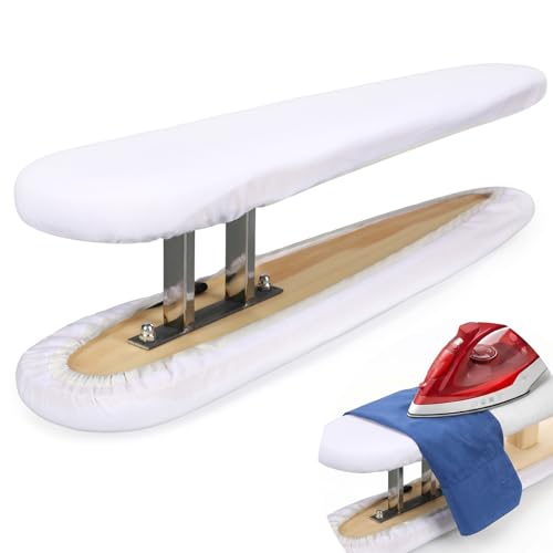 Mifoci 21 Inch Dual Sided Ironing Board for Sleeve Pressing Mini Tabletop Board Cotton Cover Thick Pad Metal Frame Garment Care Surface for Sewing Laundry Pants Cuffs Collars(White)