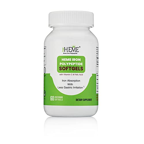 Pharmvista Heme Iron Polypeptide Softgels - with Vitamin C & Folic Acid - Gluten Free Non-GMO - 60 Count