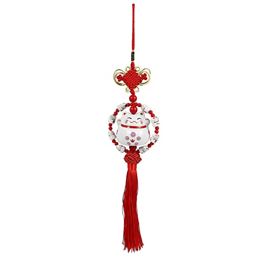 Gato Rojo de La Suerte Encanto de Cerámica Japonés Maneki Neko Colgante Colgante Gato de La Suerte Chino Encanto de Decoración Coche Decoración Interior del Hogar