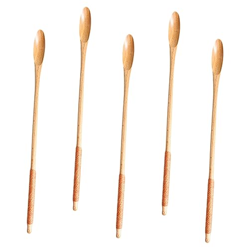 FUNOMOCYA 5pcs Wooden Honey Coffee Stirring Spoons Long Handle for Mixing Tea Syrup Jam