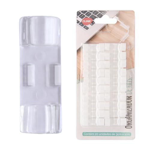 Kit Clipes Organizador de Fios e Cabos com Fixador Adesivo 40 Unidades Branco