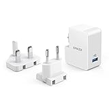 Anker PowerPort 1 (12W / 2.4A) 1 Port USB Ladegerät Reise mit UK/EU Stecker, Reiseadapter mit Power...