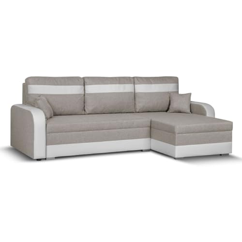 SENTO TRADE Ecksofa mit Schlaffunktion, Bettkasten, L-Form Eckcouch, Schlafsofa, inkl. Hocker, Bonellfederkern, CONDI (beige-weiß) SENTO TRADE Ecksofa mit Schlaffunktion, Bettkasten, L-Form Eckcouch, Schlafsofa, inkl. Hocker, Bonellfederkern, CONDI (beige-weiß)