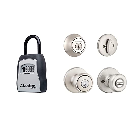Master Lock 5400EC Lock Box, 5 Key Capacity, Black & Kwikset 96900-381 690T 15 SMT BBPKG Satin Nickel Tylo Entry Combo Set