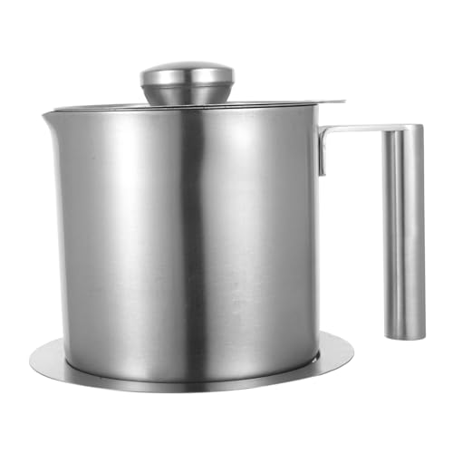 HOLIDYOYO Olla De Filtro De Aceite Colador De Grasa y Recipiente Filtrar Cocinando Lata De Almacenamiento De Aceite Recipiente De Aceite De Cocina Con Colador Silver Acero Inoxidable